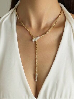 Gold Pave Snake Y-Lariat Necklace